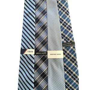 LOT 4 Blue Ties NEW Neckties Stripe Plaid Nautica, Izod, Cardin, & Beene